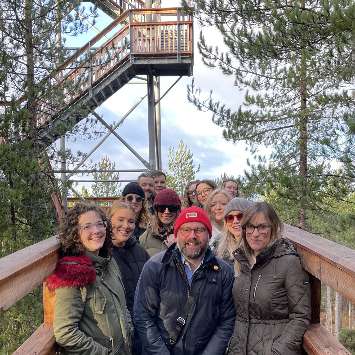 group of people on a bridge